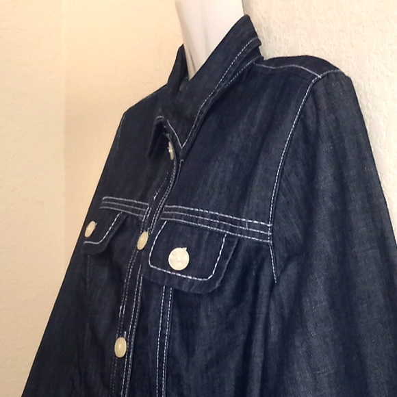 Christopher & Banks Denim Shirt with Dipped Scalloped Trim - Picture 2 of 13